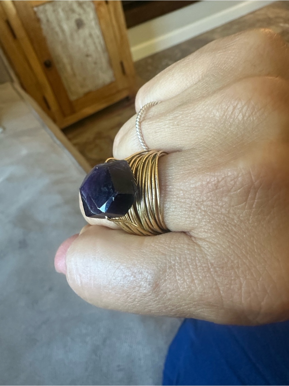 Handcrafted Gold Fill Wire Ring with Deep Purple Stone